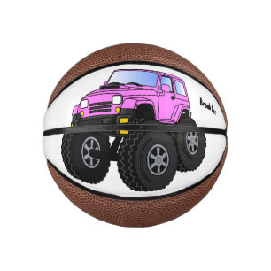 Pink monster truck cartoon illustration mini basketball
