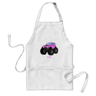 Pink monster truck cartoon illustration standard apron