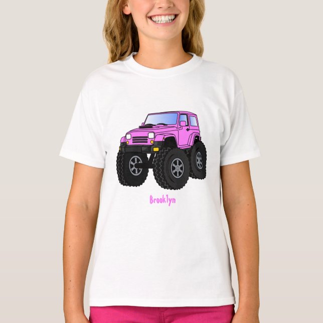 Pink monster truck cartoon illustration T-Shirt (Front)