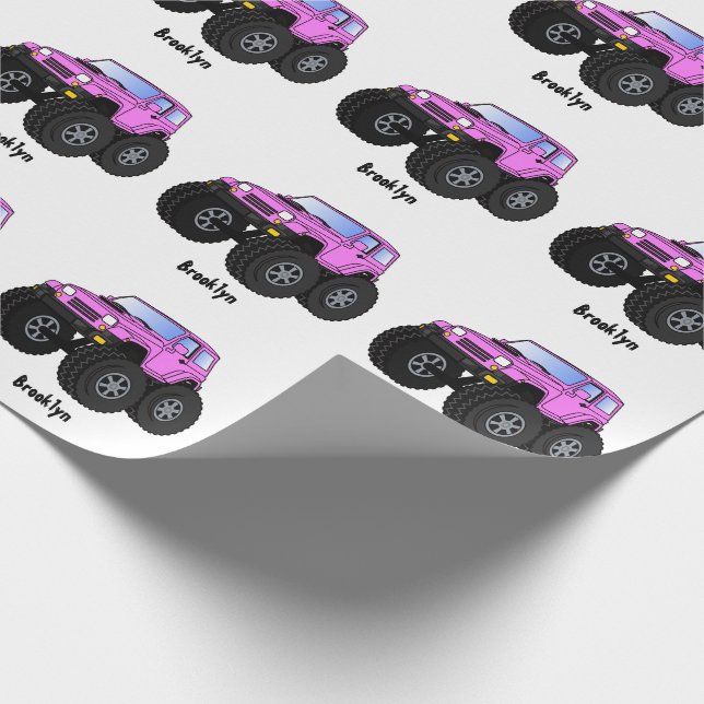 Pink monster truck cartoon illustration  wrapping paper (Corner)
