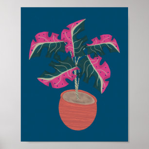 Pink Monstera Plant Hand Drawn Poster