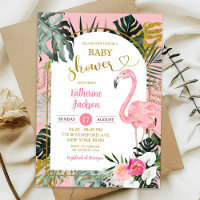 Pink Monstera Tropical Flamingo Baby Shower