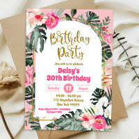 Pink Monstera Tropical Hawaiian Birthday Party