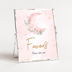 Pink Moon and Stars Baby Shower Favors Poster
