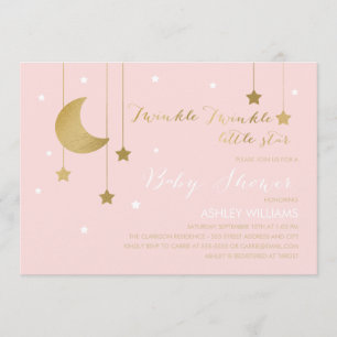 Pink Moon and Stars Baby Shower Invitation