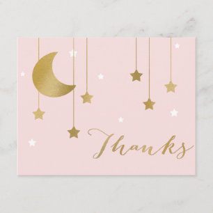 Pink Moon and Stars Flat Thank You Note Enclosure Card
