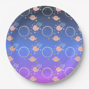 Pink Moon Asteroid Sun Galaxy Birthday Paper Plate
