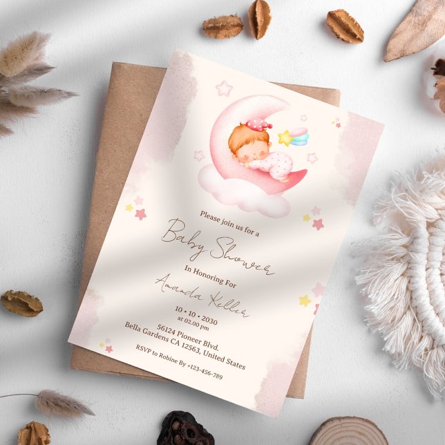 Pink Moon Baby Shower Invitation (Creator Uploaded)