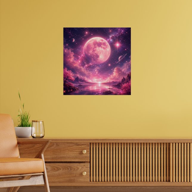 Pink Moon Cherry Blossom Fantasy Night Sky — Dream Poster (Living Room 2)