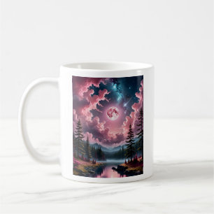 Pink Moon Fantasy Dreamy Night Sky Landscape Tee Coffee Mug