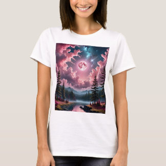 Pink Moon Fantasy Dreamy Night Sky T-Shirt