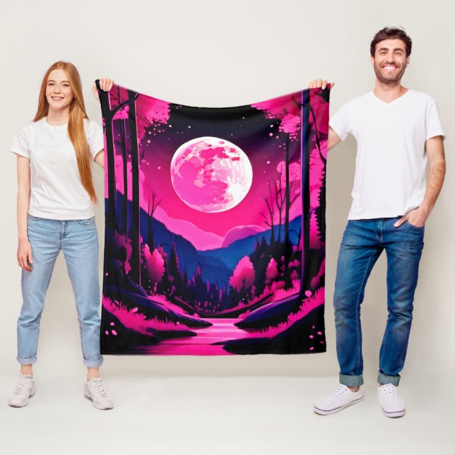 Pink Moon Fantasy Fleece Blanket (In Situ)