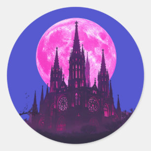 Pink Moon Gothic Cathedral  Classic Round Sticker