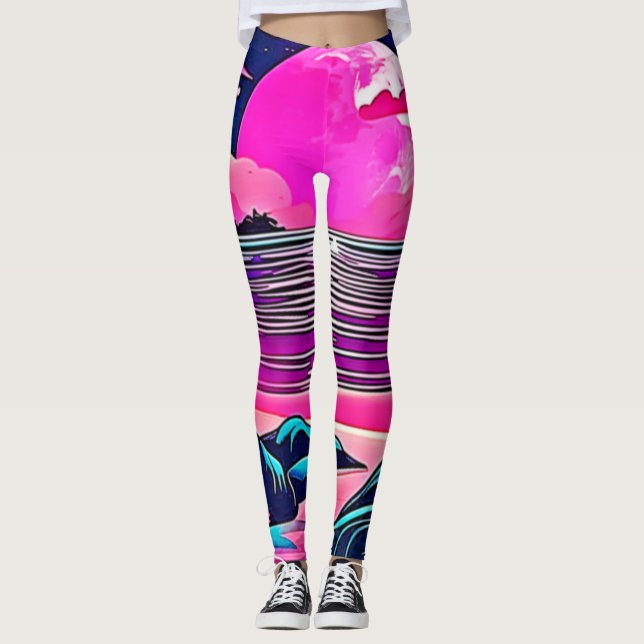 Pink Moon Neon Beachscape Leggings (Front)