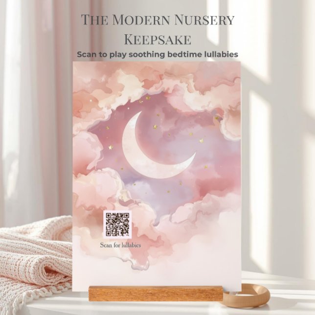  Pink Moon Nursery Decor | Scan to Play Lullabies (Soothe baby to sleep with this pink moon acrylic featuring a scannable Spotify lullaby QR code.)