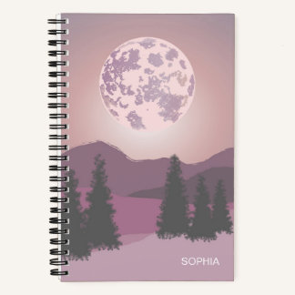 Pink Moon Over Mountains Customisable Notebook