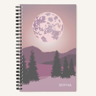 Pink Moon Over Mountains Spiral Notebook