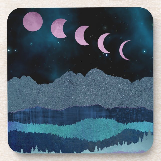 Pink Moon Phases Landscape Coaster (Front)