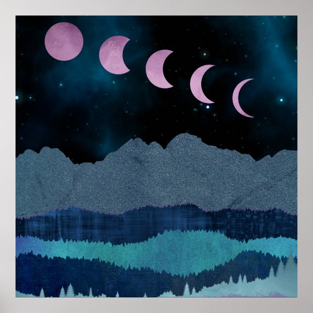 Pink Moon Phases Landscape Poster (Front)