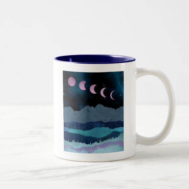 Pink Moon Phases Landscape Two-Tone Coffee Mug (Right)