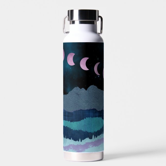 Pink Moon Phases Landscape Water Bottle (Front)