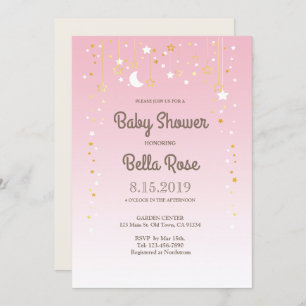 Pink Moon Star Girl Baby Shower Invite