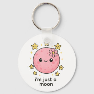 Pink Moon With a Bow  Key Ring