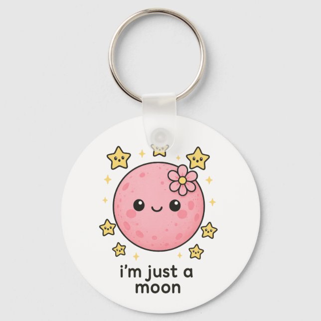 Pink Moon With a Bow  Key Ring (Front)