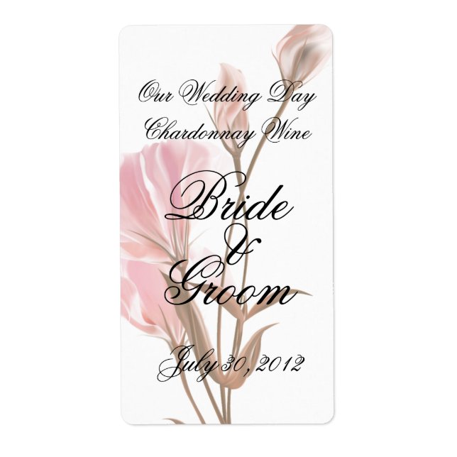 Pink MoonFlower  Wedding Wine Avery Label (Front)
