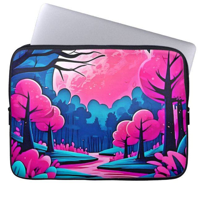 Pink Moonlit Forest Art Laptop Sleeve (Front)