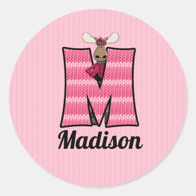 Pink Moose Monogram "M" Personalised Stickers (Front)