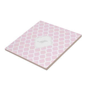 Pink Moroccan Pattern with Monogram Tile Trivet