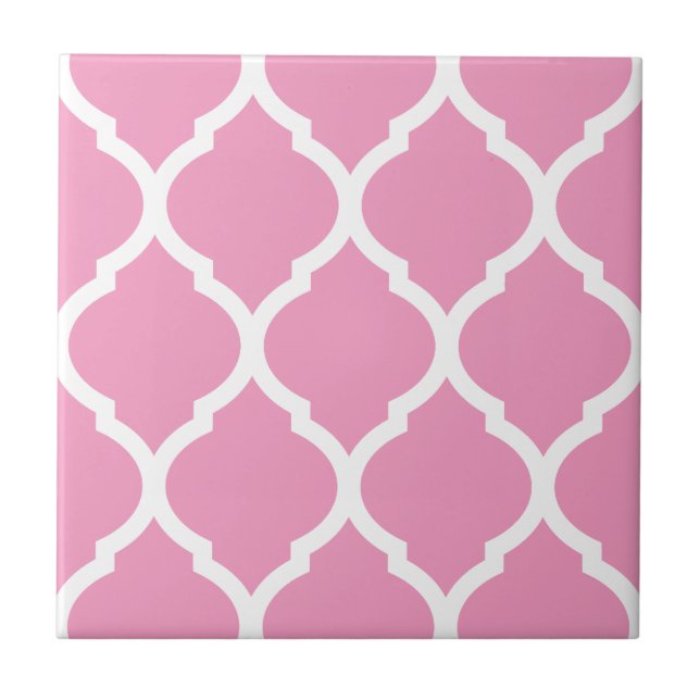 Pink Moroccan Quatrefoil Patterned Ceramic Tile (Front)