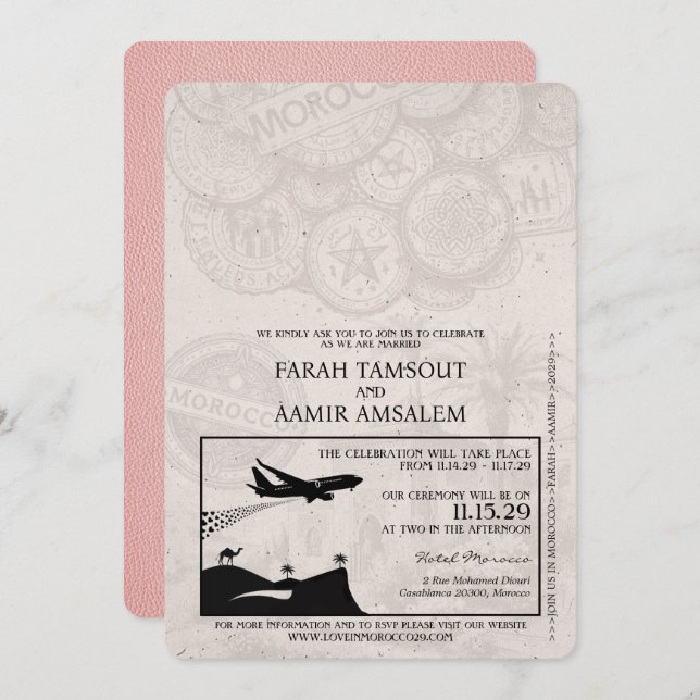 Pink Morocco Passport Wedding Invitation (Front/Back)