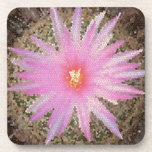 Pink Mosaic Barrel Cactus Bloom Coaster