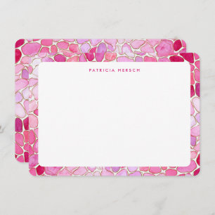 Pink Mosaic Girly Cute Personalized Name Note Card