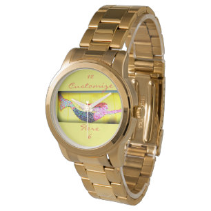 pink mosaic mermaid swimming watch