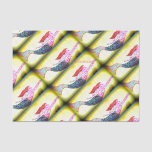 pink mosaic mermaids swimming yellow tissue paper