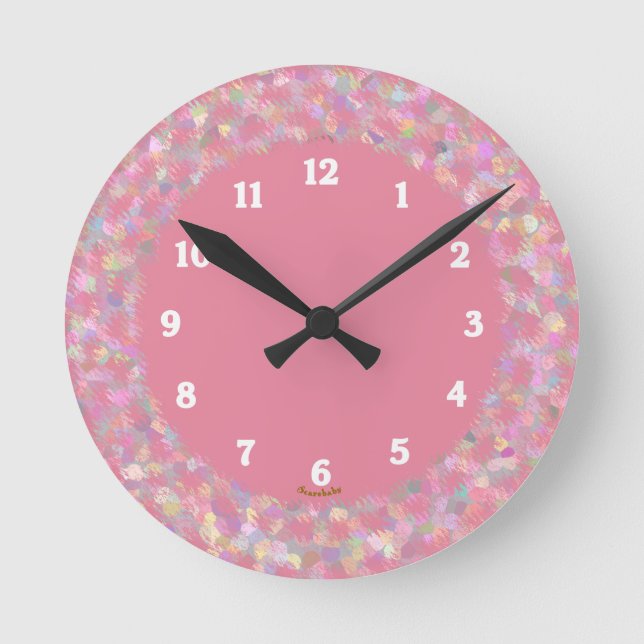 Pink Mosaic Pattern Round Clock (Front)