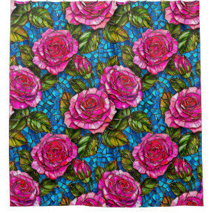 Pink mosaic roses shower curtain