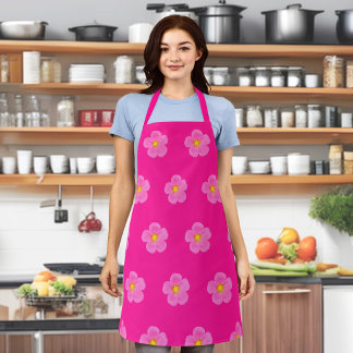 Pink Moss Rose Flower Seamless Pattern on Apron