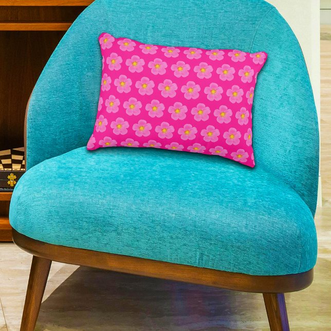 Pink Moss Rose Flower Seamless Pattern on Decorative Cushion (Pink Moss Rose flower seamless pattern on accent pillow)