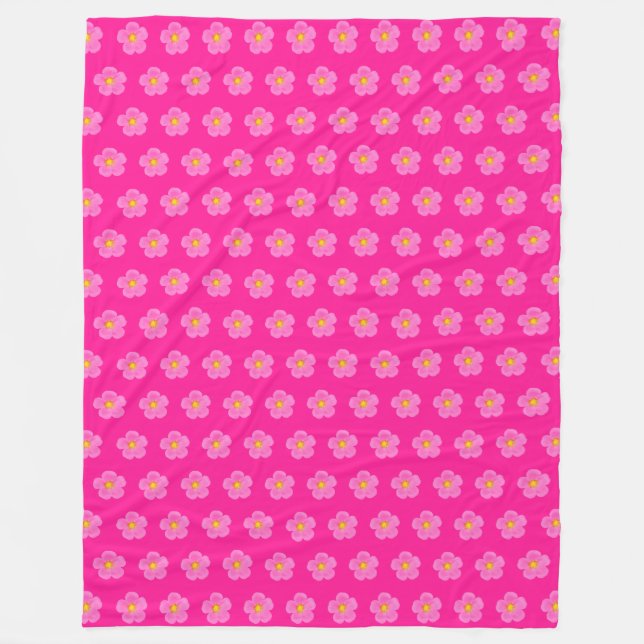 Pink Moss Rose Flower Seamless Pattern on Fleece Blanket (Front)