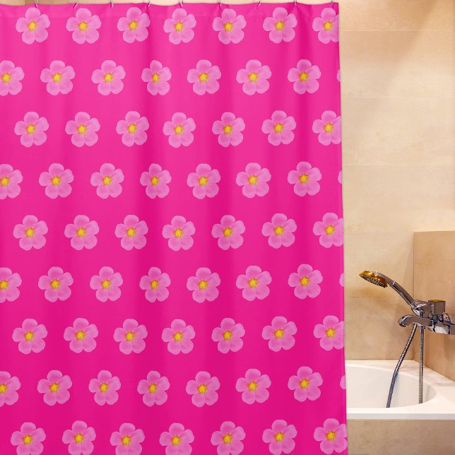 Pink Moss Rose Flower Seamless Pattern on Shower Curtain (Pink Moss Rose flower seamless pattern on shower curtain)