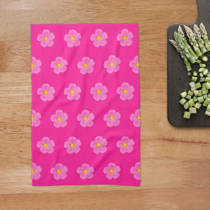 Pink Moss Rose Flower Seamless Pattern on Tea Towel