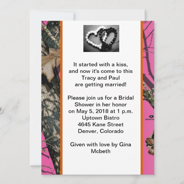 Pink Mossy Oak Bridal Shower Invitation (Front)