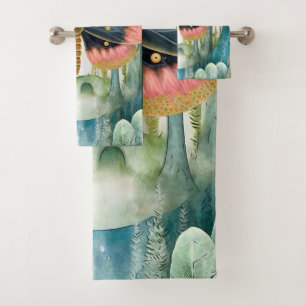 Pink Moth Forest Night Bath Towel Set
