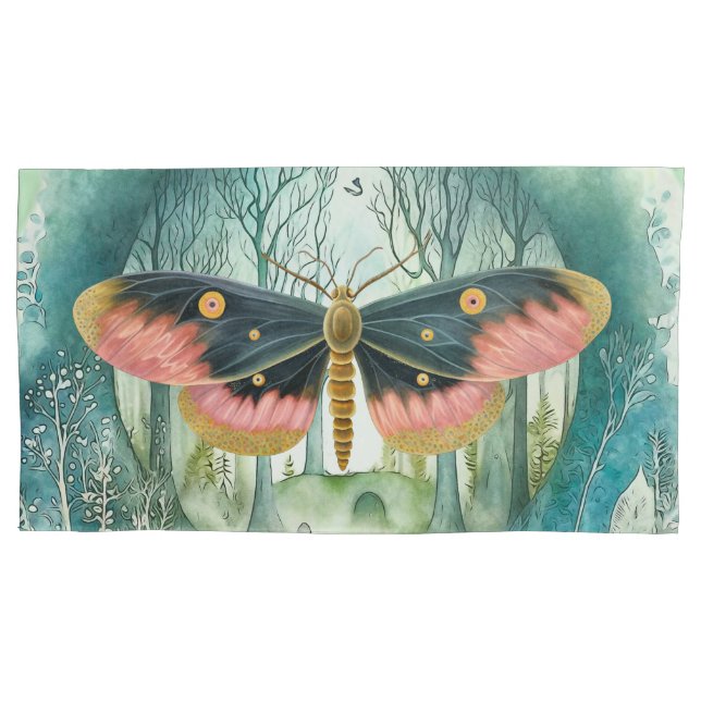 Pink Moth Forest Night Pillowcase (Front)