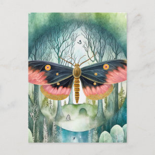 Pink Moth Forest Night Postcard