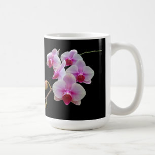 Pink Moth Orchids on Black - Phalaenopsis Coffee Mug